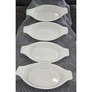 4 STONEWARE Oven Proof Small Oval Casserole Baking Dishes White Japan Ribbed